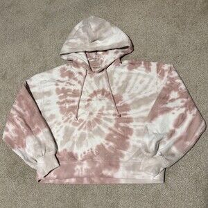 Abercrombie & Fitch Womens Tie Dye Hoodie Cropped Soft A&F Sweatshirt Pink Sz M